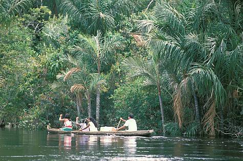 (obr023-Don Klein) - A family paddles a canoe on Rio Negro, Amazon, Brazil